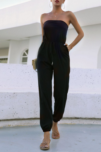 Fashion Elegant Solid Split Joint Frenulum Strapless Jumpsuits