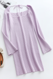 Casual Solid Frenulum Square Collar Pencil Skirt Dresses Sweater