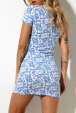 Fashion Casual Print Split Joint V Neck Wrapped Skirt Dresses