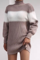 Fashion Casual Patchwork Half A Turtleneck A Line Dresses