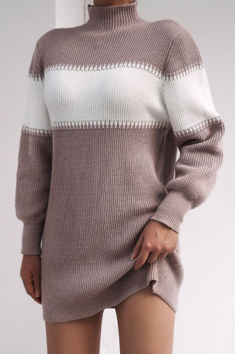 Fashion Casual Patchwork Half A Turtleneck A Line Dresses