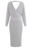 Fashion Street Solid Split Joint V Neck Irregular Dresses