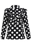 Fashion Casual Polka Dot Split Joint O Neck Tops