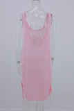 Fashion Casual Solid Draw String U Neck Straight Dresses