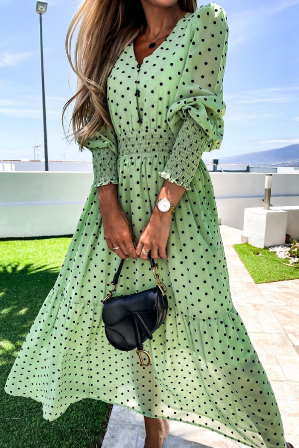 Fashion Street Polka Dot Split Joint V Neck Waist Skirt Dresses