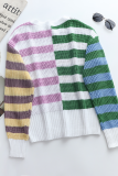 Casual Plaid Split Joint O Neck Tops Sweater