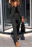 Fashion British Style Solid Split Joint Turn-back Collar Long Sleeve Two Pieces