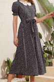 Fashion Street Print Split Joint O Neck Waist Skirt Dresses