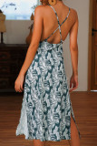 Fashion Casual Print Slit Spaghetti Strap A Line Dresses