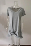 Casual Solid Split Joint Fold V Neck A Line Dresses