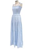 Fashion Elegant Striped Split Joint Fold Spaghetti Strap A Line Dresses