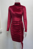 Fashion Elegant Solid Split Joint Fold Half A Turtleneck Pencil Skirt Dresses