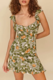 Fashion Elegant Floral Split Joint Flounce Strapless Dresses