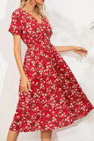 Fashion Simplicity Print Split Joint V Neck A Line Dresses
