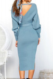 Fashion Street Solid Split Joint V Neck Irregular Dresses