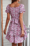 Casual Elegant Floral Flounce Strap Design Strapless A Line Dresses