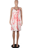 Fashion Sweet Print Hollowed Out V Neck A Line Dresses