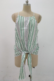 Casual Striped Strap Design O Neck Tops
