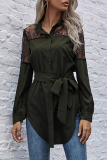 Elegant Patchwork Buckle With Belt O Neck Tops