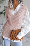Casual Solid Hollowed Out V Neck Tops Sweater