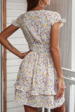 Casual Elegant Floral Flounce Strap Design V Neck Dresses