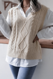 Casual Solid Split Joint V Neck Tops