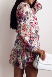 Elegant Floral Frenulum Flounce V Neck A Line Dresses
