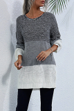 Casual Color Lump Contrast O Neck Tops Sweater