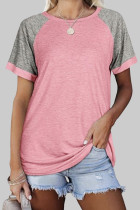 Fashion Street Solid Split Joint O Neck T-Shirts