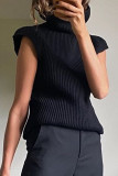 Fashion Casual Solid Split Joint Turtleneck Tops