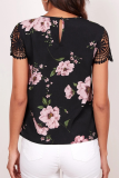 Casual Elegant Floral Lace Split Joint O Neck Tops
