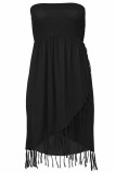 Fashion Street Solid Tassel Asymmetrical Strapless A Line Dresses