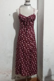 Fashion Street Print Split Joint Slit Spaghetti Strap A Line Dresses