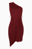 Fashion British Style Solid Split Joint One Shoulder Irregular Dresses
