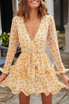 Fashion Street Print Split Joint V Neck Princess Dresses