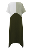 Casual Patchwork Fold Contrast V Neck Irregular Dress Dresses