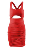 Sexy Solid Backless Cross Straps U Neck Wrapped Skirt Dresses