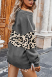 Fashion Street Leopard Split Joint V Neck Tops
