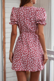Casual Elegant Floral Hollowed Out Strap Design V Neck A Line Dresses