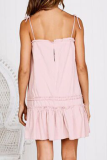 Sweet Solid Frenulum Flounce Strapless A Line Dresses