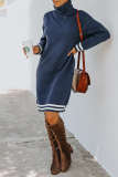 Casual Striped Basic Turtleneck Dresses