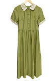 Elegant Patchwork Buckle Peter Pan Collar Waist Skirt Dresses