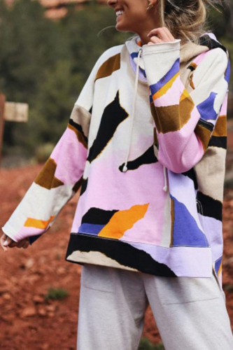 Fashion Casual Print Split Joint Hooded Collar Tops
