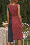 Fashion Elegant Patchwork With Belt Contrast O Neck Irregular Dress Dresses