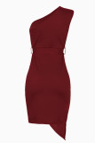 Fashion British Style Solid Split Joint One Shoulder Irregular Dresses