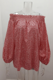 Elegant Print Split Joint Stringy Selvedge Off the Shoulder Tops