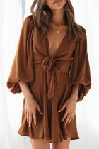 Fashion Casual Solid Split Joint V Neck A Line Dresses