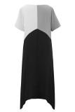 Casual Patchwork Fold Contrast V Neck Irregular Dress Dresses