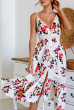 Fashion British Style Print Slit V Neck Lantern Skirt Dresses