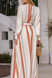Fashion Sweet Print Split Joint V Neck A Line Dresses